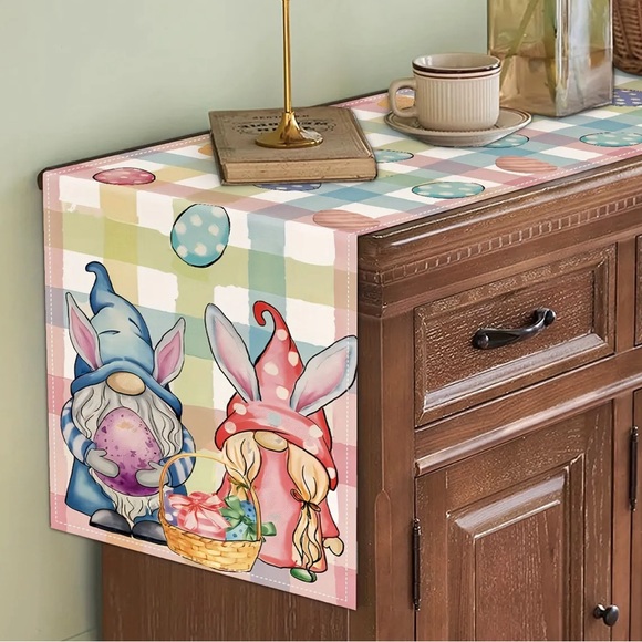 New Buffalo Plaid Gnome Egg spring Table Runner Easter Theme Table Decoration - Picture 2 of 5